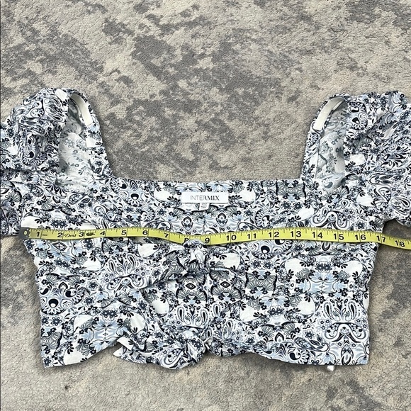 Intermix Janella Two Tie Crop Top Floral Paisley Knot Cut Out Linen Sz 00 - Picture 8 of 13